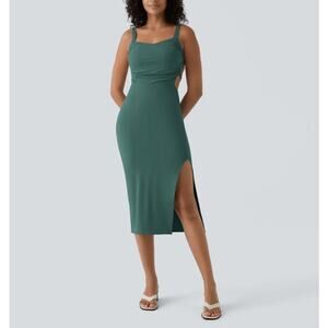 HALARA Green Bodycon Midi Dress with Slit